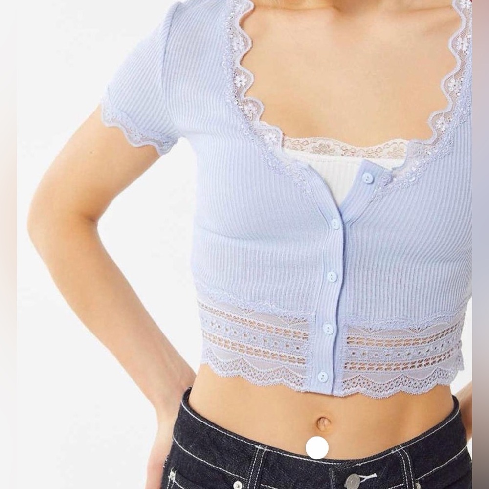 Urban Outfitters Darcy Lace Trim Button-Up Cropped Top Size XS